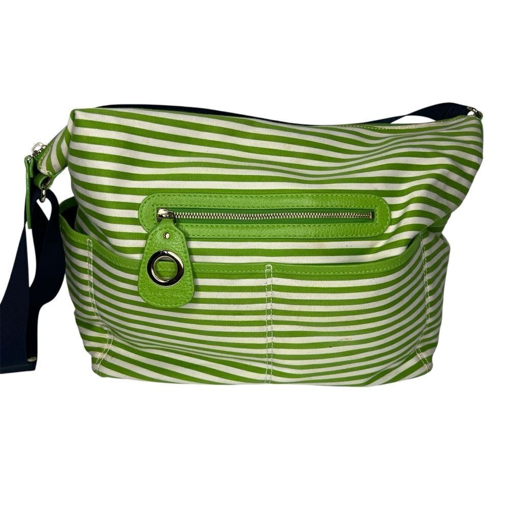 Kate Spade Cotton Blend Textile Green/White Stripped Shoulder Diaper Tote